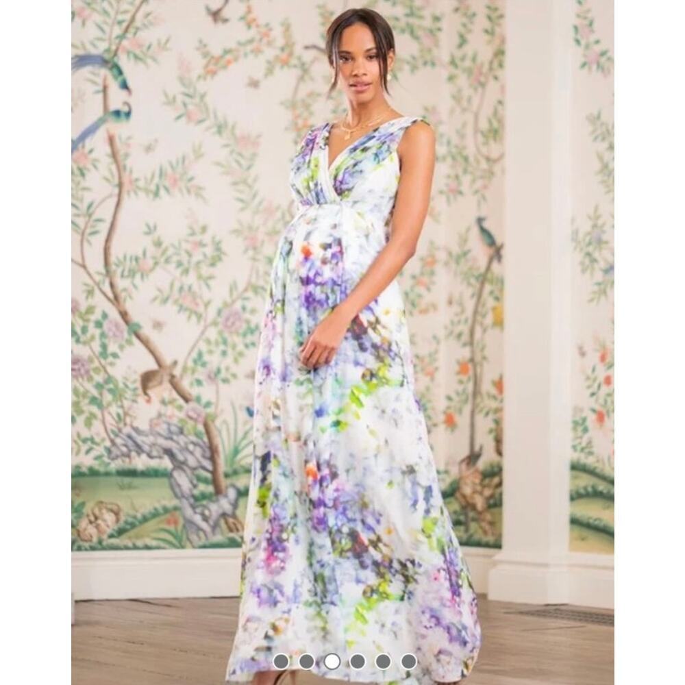 Seraphine Luxe Silk Maternity Gown Full Length Floral Maxi Dress size 8 Medium